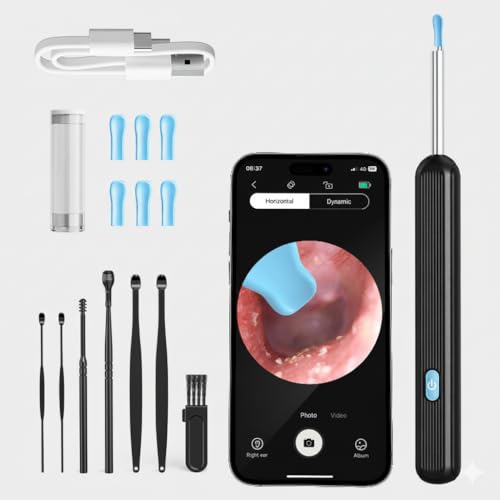 Image of Wireless Ear Wax Removal Tool with Camera, Smart Visual Ear Cleaner, 5MP HD Endoscope, Safe Silicone Tip, Type-C Charging