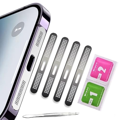 Image of BWOGUE 4Pcs Metal Dustproof Net Stickers for iPhone Series 12 13 14 15 | 2-in-1 Speaker Protectors - Scratches & Anti Dust Proof Self Adhesive Sticker with Wet & Dry Wipe Cleaning Kit & 1 x Tweezer