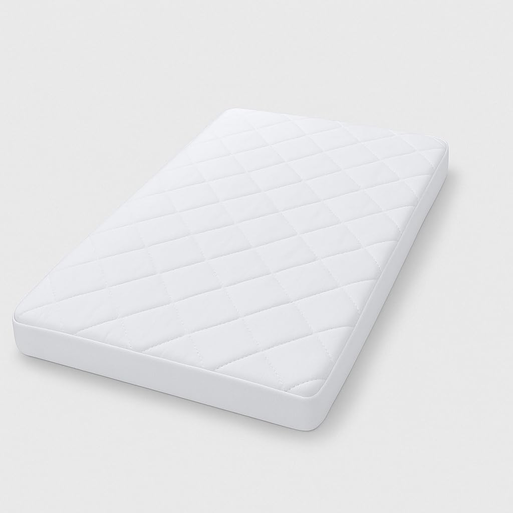 DREAMLAYER Baby Travel Cot Mattress 95x65x5cm – Breathable Quilted Foam Mattress for Babies – Fits Most Travel Cots – Hypoallergenic, Firm Support, Washable Polycotton Cover – UK Made
