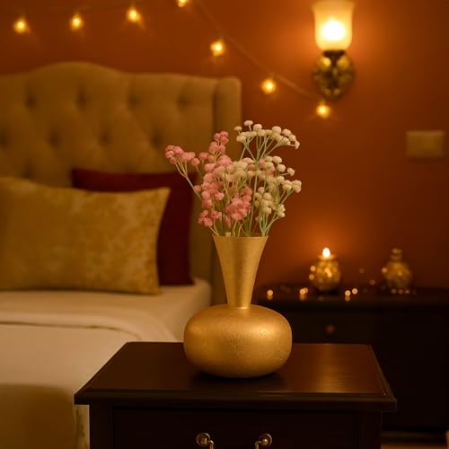 Image of Market99 Metal Flower Vase|Golden Surahi Shape Decorative Holder with Crackle Design & Matte Texture|Ideal for Living Room, Shelf, Tabletop, Office & Housewarming Gift|Classic touch meets modern flair