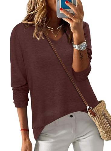 ONLYSHE Women's Casual Striped Long Sleeve Tops Crew Neck Knit Basic Loose Fit T Shirts Fall Fashion Tunic Outfits