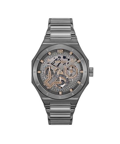 HUGO Analogue Multifunction Quartz Watch for Men #Grail Skeleton Collection with Grey Stainless Steel Bracelet - 1530378