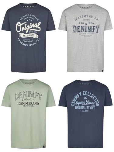 DENIMFY Tshirt Herren Baumwolle Regular Fit DFNuri 4er Pack Set Rundhals Kurzarm Sommer Tee Shirt Logoprint, Größe:4XL, Farben:Farbmix 1