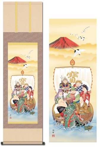 掛け軸 開運画 龍 竜 たつ 辰 干支 正月 宝船来福図 七福神 森田翔輝 掛軸 尺三 年中かけ 床の間 SS-MH16-051s3
