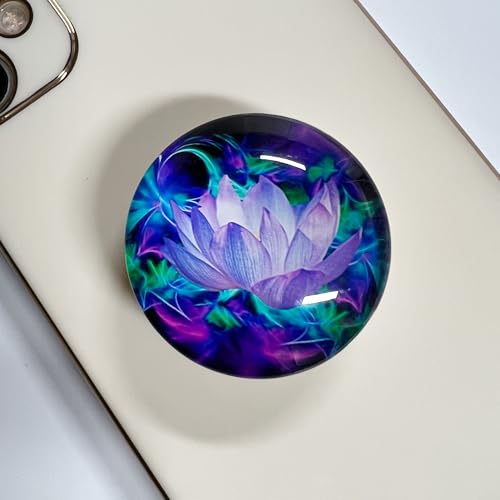 Expandible Collapsible Mobile Phone Grip Cell Phone Stand Holder for Smartphones Cellphone Accessory-Clear Glitter Purple Lotus Flower Design