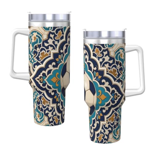 Botella de agua reutilizable de fútbol de 40oz, vaso aislado térmico para café 4