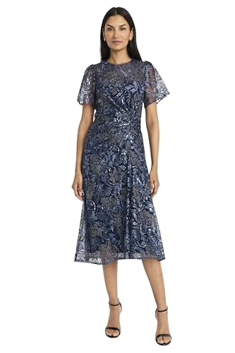 Maggy London Women's Elegant Short Sleeve Midi Textured Semi-Sheer Fabric-Sophisticated Cocktail Dress