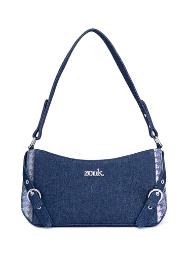 Image of ZOUK Lyra Small Shoulder Bag for Women - Denim & Printed Shoulder Bag with Water-Resistant Lining | Handcrafted Sling Bag with Multiple Pockets & Zip Closure for Daily & Weekend Use |