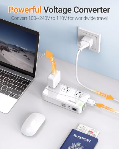 Image of BESTEK 220V to 110V Voltage Converter, 300W Step Down Power Converter with 3 AC Outlets & 4 USB Ports(PD20W), International Travel Voltage Transformer for US Appliances, UK /EU /AU /India Plug Adapters