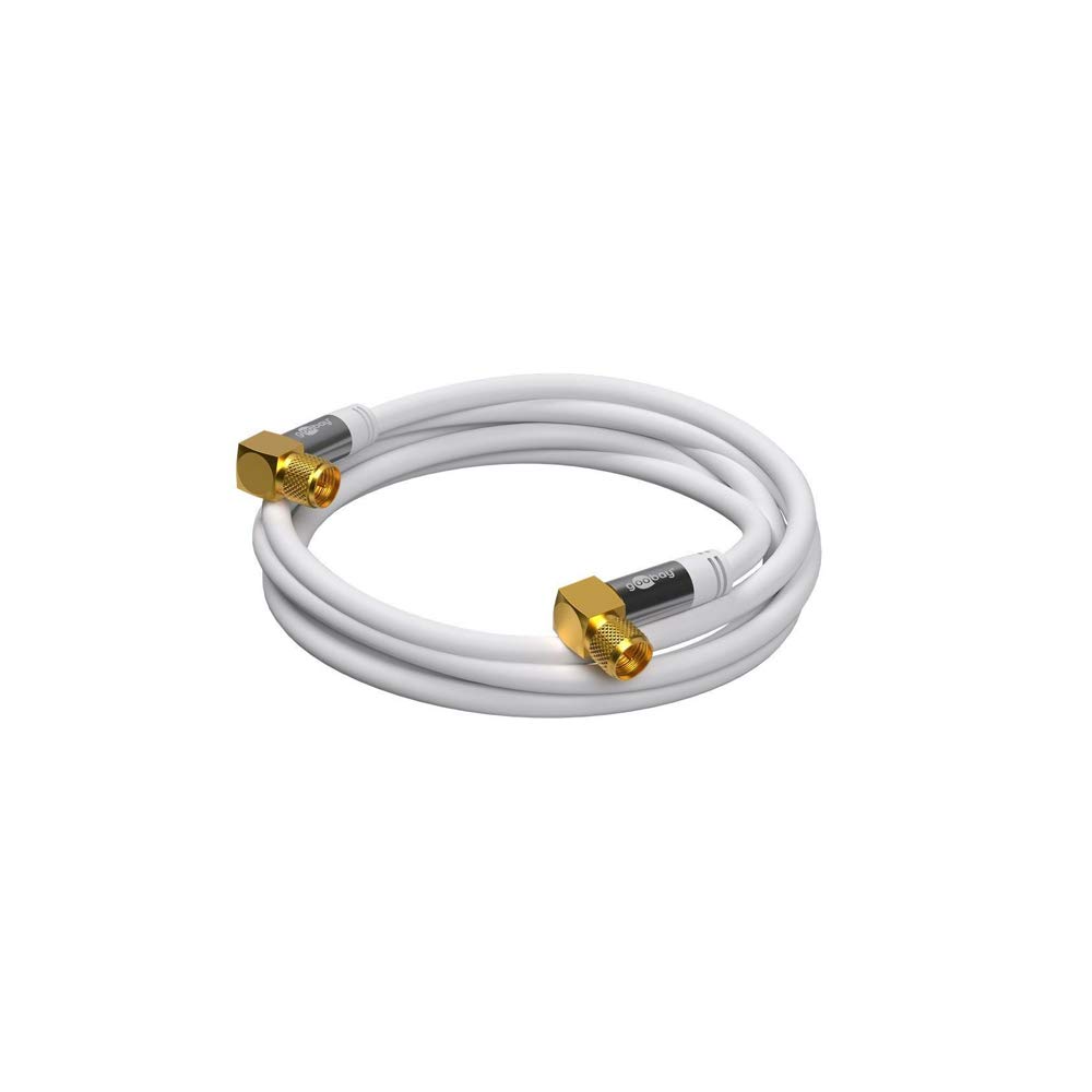 Goobay 70483 kabel satelitarny 2 m z wtyczką F pod kątem 90 stopni do odbiornika DVB-S, 75 omów, modem internetu kablowego, routera, biały