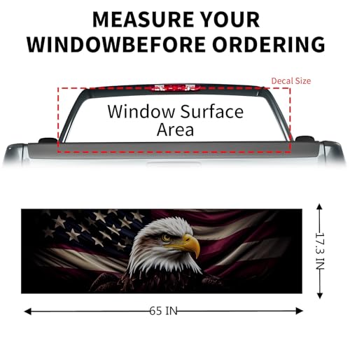 Image of Back Window Decals for Trucks - 65x17.3 in American Flag Window Decal Rear Window Decals for Truck Decor, Creative Truck Rear Window Decal for Personalized Decoration - Eagle-7-S