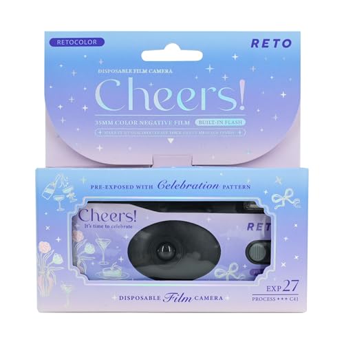 Image of Retocolor Cheers 35mm Disposable Film Camera 27EXP, ISO400, Color Negative Film, Focus Free, Easy to Use, Built in Flash, Single Use (Film and Battery Included) (Cheers)