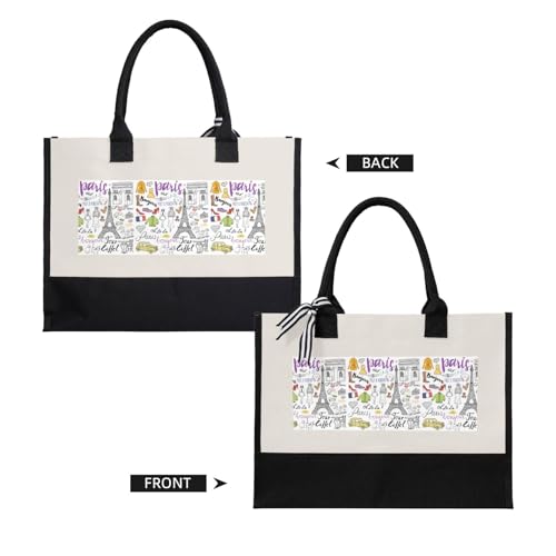Sac fourre-tout en toile écoresponsable réutilisable Tour Eiffel beige - 2