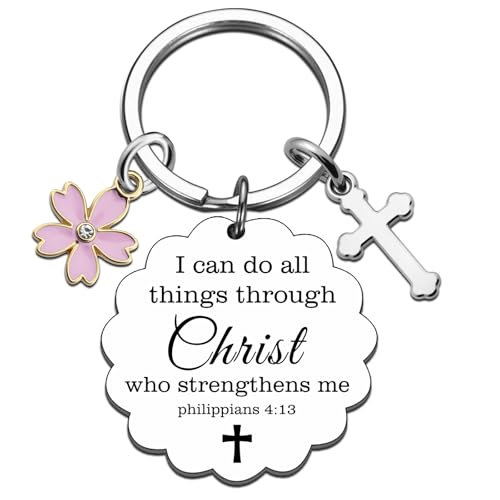 Uerifr Religious Gifts for Women Faith Based Gifts for Christian Women Christian Decor Bible Verse Cross Keychain I Can Do All Things Through Christ Keyring Bible Accessories for Easter Christmas