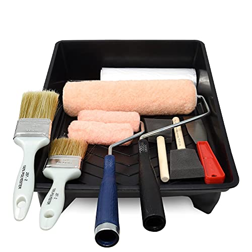 Kit de pintura doméstica de nível profissional – 13 peças – pano de queda, pincéis de tinta, bandeja
