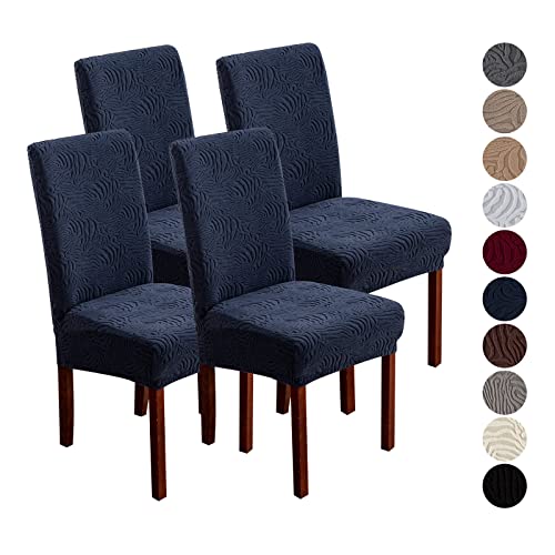 YUEANG Dining Chair Covers, Chair Covers for Dining Room Stretch Chair Covers Parsons Chair Slipcover, for Dining Room Kitchen Chair Protector Cover, Removable, Washable (Navy Blue, 4 Pack)