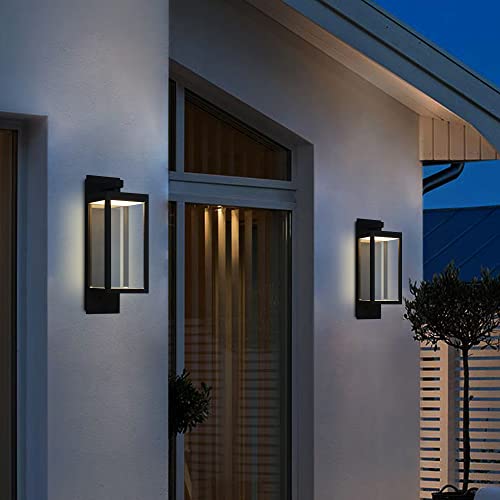 Image of 2 Pack Outdoor Wall Light Fixtures Black Modern Exterior Porch Light for House,15 inch IP54 Waterproof Sconce with Clear Glass for Garage Front Door Garden Patio,3000K 750LM