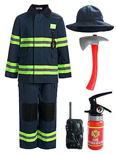 ReliBeauty Children Firefighter Role Play Fireman Costume for Kids, Navy, 8/140