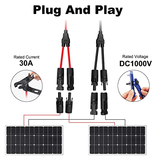 Y Stecker Solar 4mm, Y Kabel Solar 2 Paar, Solar y Stecker 4mm2, Solarkabel Y-Verteiler 4mm2, Solarpanel Stecker Sdapter, für Solaranlage Steckerfertig(Rot +Schwarz)