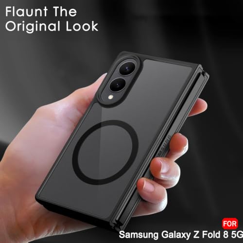 Image of TheGiftKart Hybrid Shockproof Back Cover Case for Samsung Galaxy Z Fold 8 5G Compatible with MagSafe | Hard Back Cover Case for Samsung Z Fold8 5G (PC & TPU, Translucent Smoke Matte Back, Black Sides)