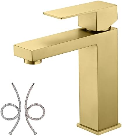 sumerain Grifo de lavabo de baño de oro cepillado solo agujero grifo de tocador de acero inoxidable