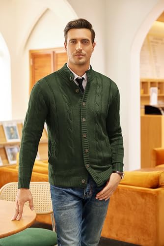 COOFANDY Men's Cardigan Sweater Slim Fit Stand Collar Cardigan Casual Cable Knitted Button Down Sweater with Pockets3