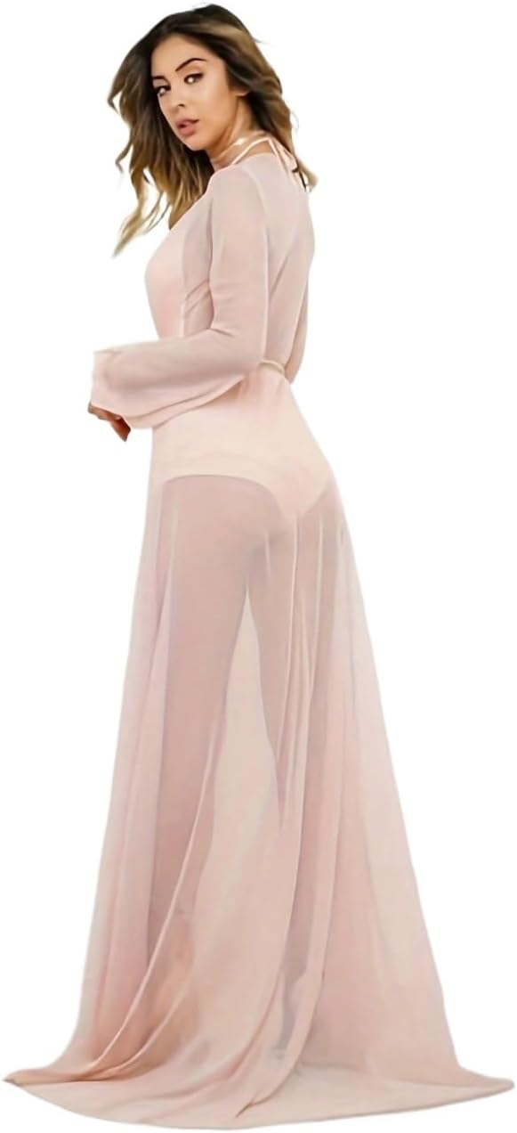 Women Chiffon Bikini Long Sleeve Deep V Neck Dress Sexy Lace-Up Summer Beachwear cover ups for swimwear