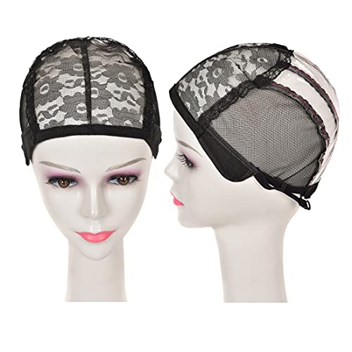 Lenaqueen Wig Caps for Making Wigs Open Wig Caps with PVC Paper for DIY Wigs Swiss Lace Wig Cap with Adjustable Strap for Weave Wig (Medium, Black)