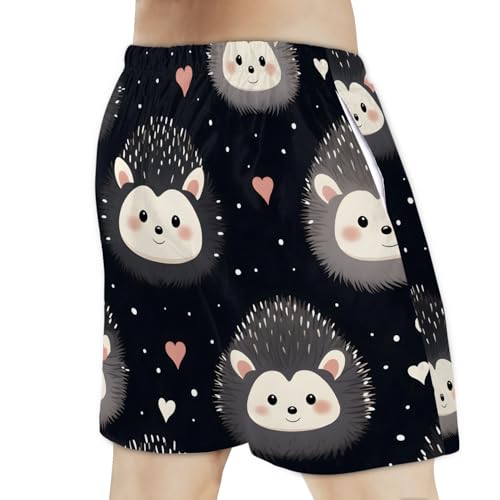 Men's Swim Trunks Size S Grey Hedgehogs with Mesh Lining Soft Breathable Quick Dry Beach Shorts Grayish Black3