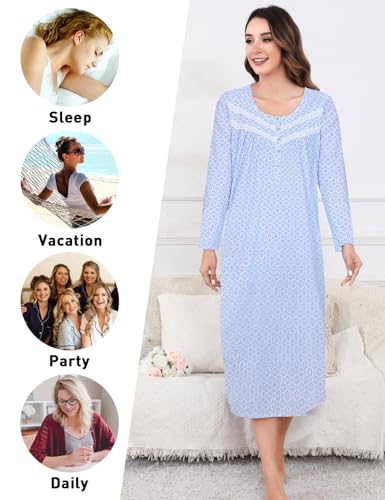 Image of IZZY + TOBY Nightgowns for Women Long Sleeve Soft Cotton Long Warm Nightdress Kintted Night Gown