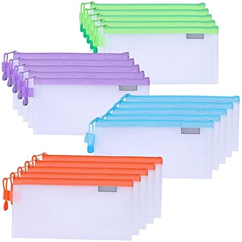 GUOKOFF A6 Plastic Zip Wallet Folders, 20Pcs Zip File Bags, Zip Lock Wallets Zipper Pouches Folders, Zip Document Wallet Zip Folder, for School Office Travel Receipts Storage, 4 Colours Cover