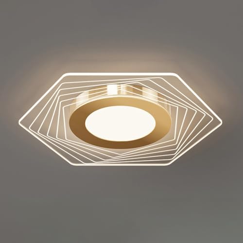 Lámpara de techo LED moderna hexagonal, dorada, empotrada, for pasillo, pequeña, for sala de estar, dormitorio, cocina, balcón y guardarropa.(22CM)