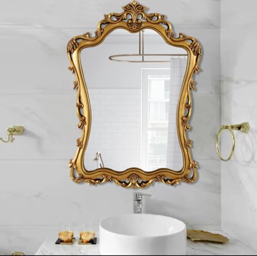 TOUCH WOOD HANDICRAFT Wooden Mirror Frame, Wall Hanging Frame for Home Decor, Hand Carved House Decoration Wood Frame, Golden Color, 3 Ft x 2 Ft, Without Mirror