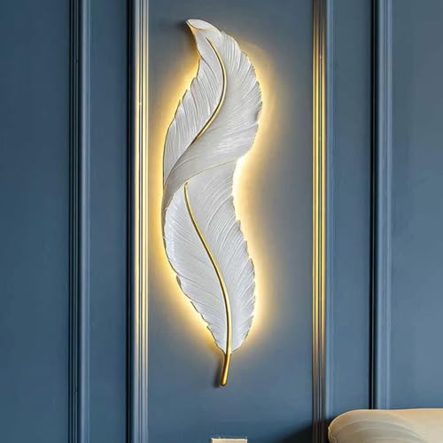Image of Groeien 12W | 3 Color Modern LED White Feather Wall Sconce Gold Wall Light for Bedroom Living Room Corridor Lighting Fixtures Wall Mount(Warm+Natural+Coolwhite)(Feather-White, 1)