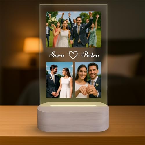 Lámpara Personalizada con 3 Fotos y Nombres - Regalo Romántico