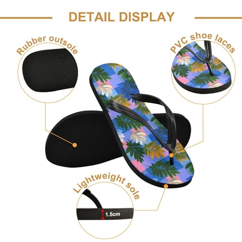 Flip Flop Sandals Checkered Leaf Print for Women Men Beach Outdoor XS3