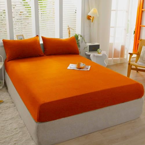Image of Sands Premium Ultra Soft Woollen Pillow Cover Set of 2 for Winter with Zipper Closure, Cozy Pillow Case Perfect for Warmth, Flannel Warm Pillowcases, King size-18X28 Inches (Orange)