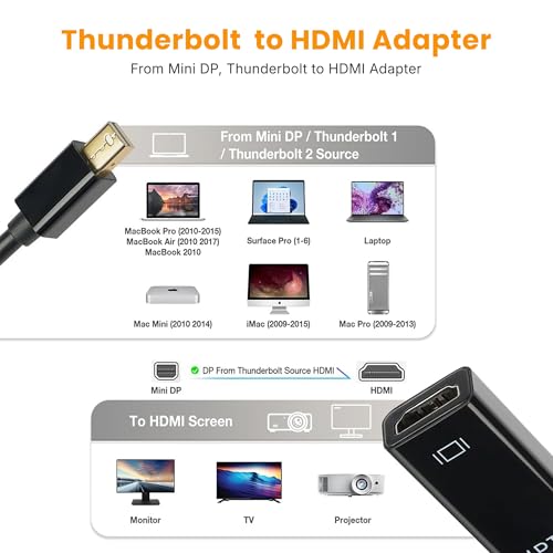 Image of Techie Mini DisplayPort to HDMI Converter | 4K 30Hz & 1080p 60Hz | Audio Video Adapter for MacBook, Surface & Mini DP Laptops | Plug-and-Play, Compact ABS Design - Black