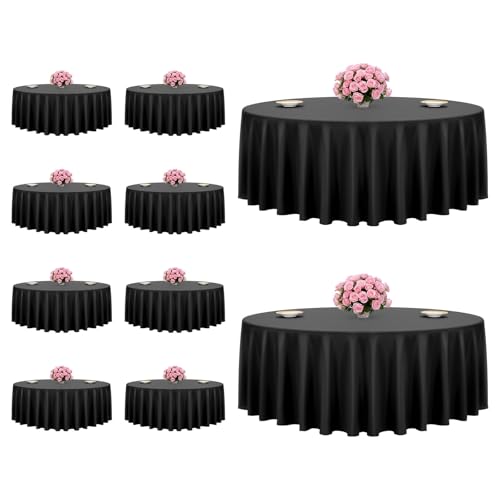 VEVOR Black Round Tablecloths 10 Pack, 120 Inches in Diameter, Stain- & Wrinkle- Resistant, Machine Washable Table Clothes, Polyester Fabric Table Covers for Wedding, Party, Banquet, Formal Events by VEVOR - Used condition - CA$116.16