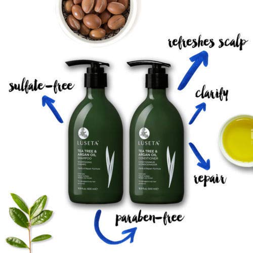 Image of Luseta Tea Tree Oil Shampoo and Conditioner Set 2 x 33.8 oz | for Flaky, Dry Scalp Shampoo and Conditioner, Cooling Peppermint & Lavender, Refreshes Scalp & Removes Buildup, Sulfate-Free