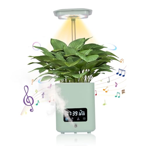 Katotey Multifunctional Intelligent Flower Pot,Indoor Desktop Green Hydroponics Planting Flowerpot with Bluetooth Speaker,Adjustable Plants LEDGrow Light,humidifier, Air Purification,Desk lamp
