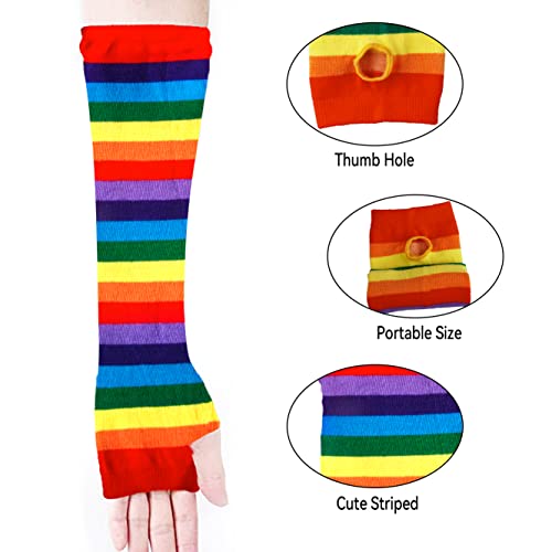 Image of Over Knee Rainbow Thigh High Socks Cosplay Accessories for Women Fashion Wild Long Striped Leg warmers
