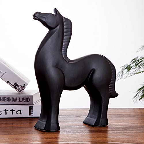 Hosoncovy Escultura de caballo de cerámica estatua de caballo ornamento de caballo estatuilla de caballo ornamento de animales decoración de mesa escultura para oficina en casa (negro) Cover