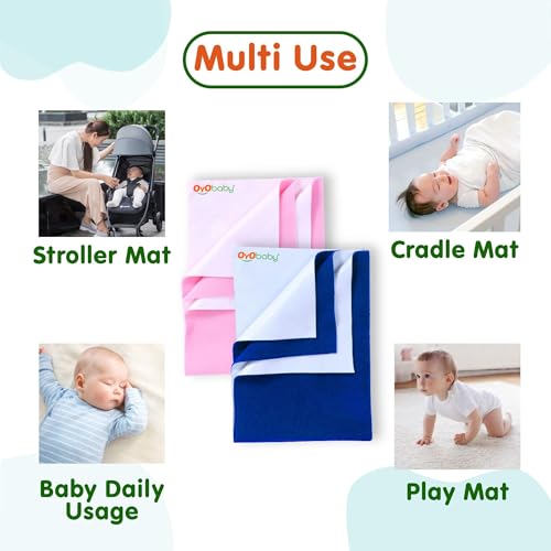 Image of OYO BABY Waterproof Small Baby Mattress Protectors 70x50 cm | Pack of 2 Dry Sheets | Quick-Dry, Extra Absorbent, Breathable, Soft for Newborn to 6 Months - Sea Blue + Maroon