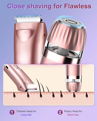 Image of Bikini Trimmer for Women- LED Light Electric Razors for Women for for Face, Bikini, Body, Leg, USB Rechargeable Facial Hair Removal, IPX7 Waterproof Electric Shaver, Painless & Flawless