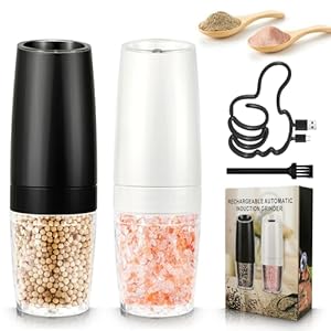 Gravity Electric Salt and Pepper Grinder Set of 2，Automatic pepper mill,USB rechargeable,Adjustable Coarseness,One-handed operation,ceramic burr,refillable,Auto grinders with LED light