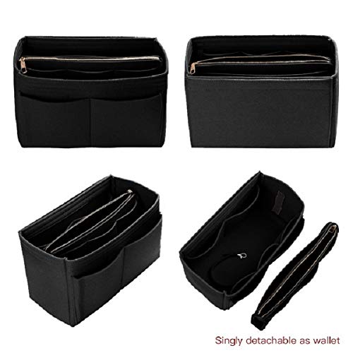 Purse Organizer Insert, Felt Bag Organizer With Zipper, Handbag & Tote Shaper, For Speedy Neverfull Tote, 5 Sizes (Mini, Black) #TOP2