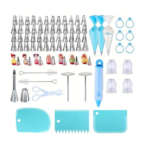 WJLYDM Set Completo de 128 Piezas for Decorar Pasteles: 57 boquillas y Herramientas for repostería Profesional para Decorar Pasteles, Tartas Y Galletas(128PCS Blue)