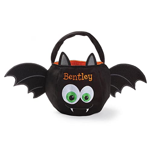 Personalized Planet Bat Halloween Trick or Treat Bucket Bag | Custom Name Embroidered on Plush Candy Basket for Kids | Costume Accessory