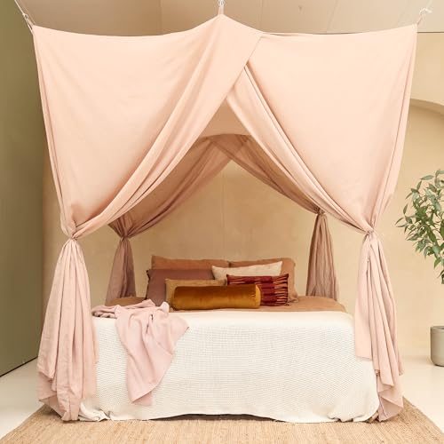 Nougat Betthimmel für Doppelbett | Rechteckiges Moskitonetz Größen | Baldachin Bett für Teenagern & Erwachsenen | Himmelbett für Schlafzimmer